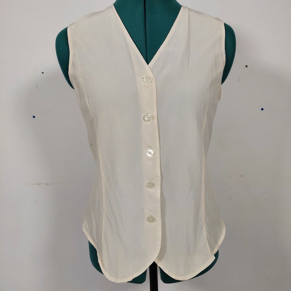Savannah Silk Vest Women's Medium Cream Ivory Button Front V-Neck Vintage Vest